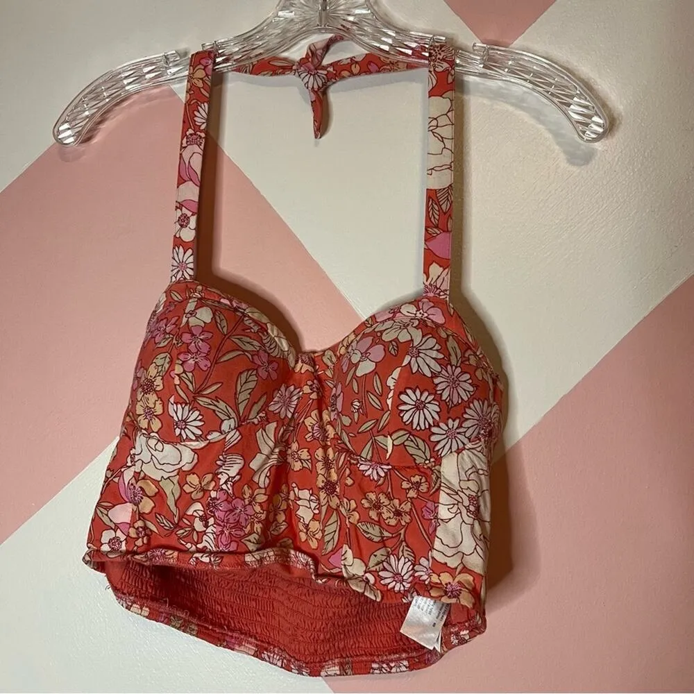 BOG Collective Pink Floral Crop Top Boho Festival Halter Bustier Size Medium - Image 2