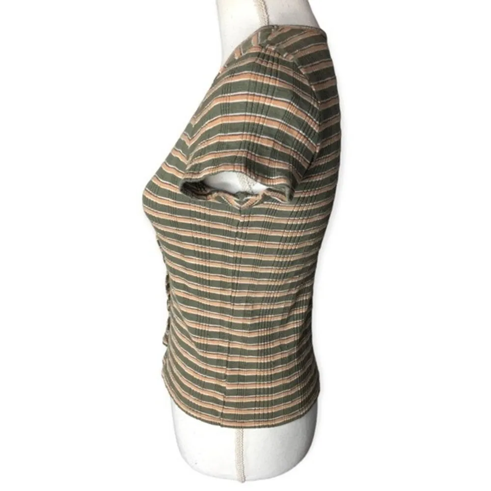 American Eagle Ribbed Striped Henley Button Front Short Sleeve T-shirt - Image 2