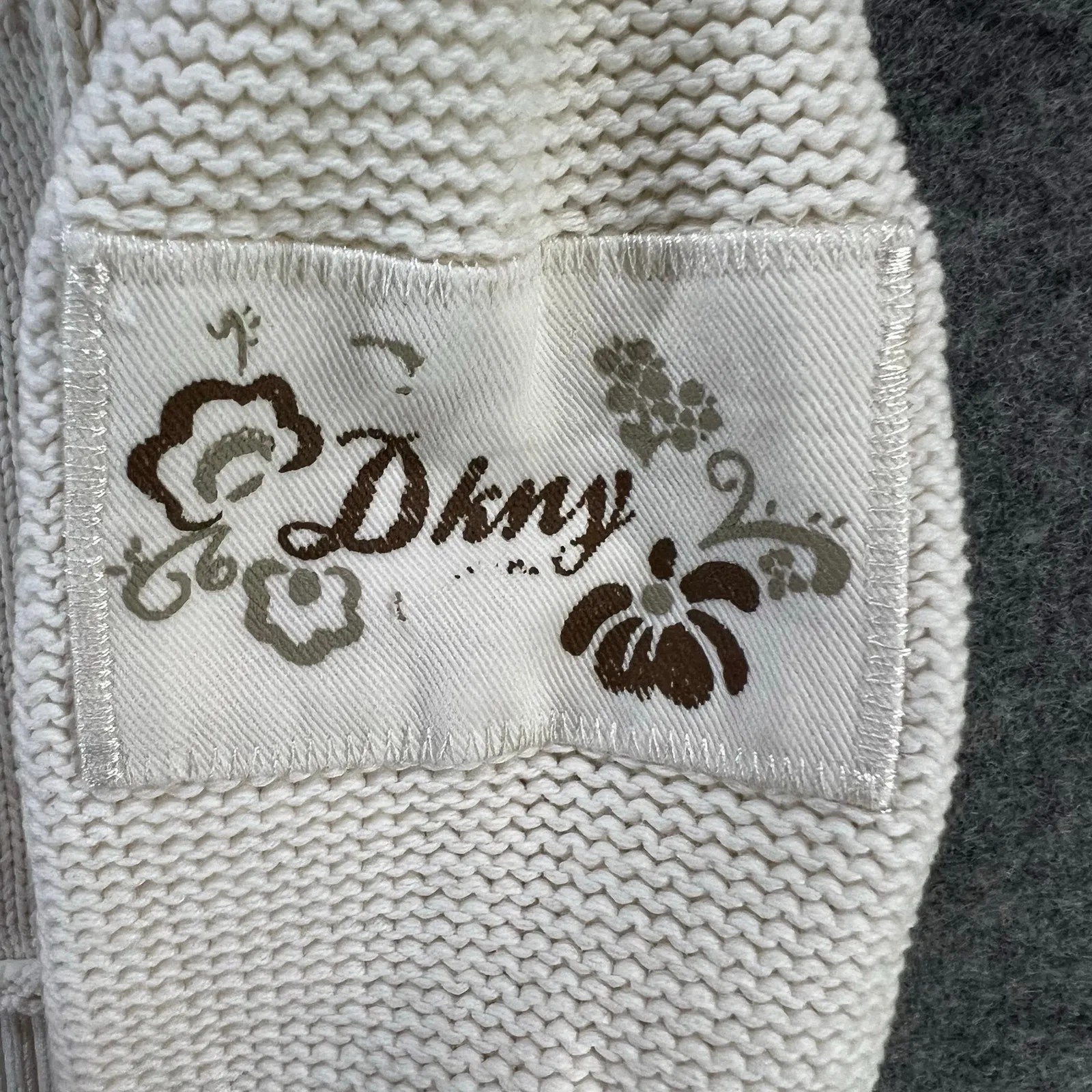 DKNY Y2K Sweater Jacket Womens M Cream Ribbed Full Zip Turtle Neck Classic Retro - Image 7