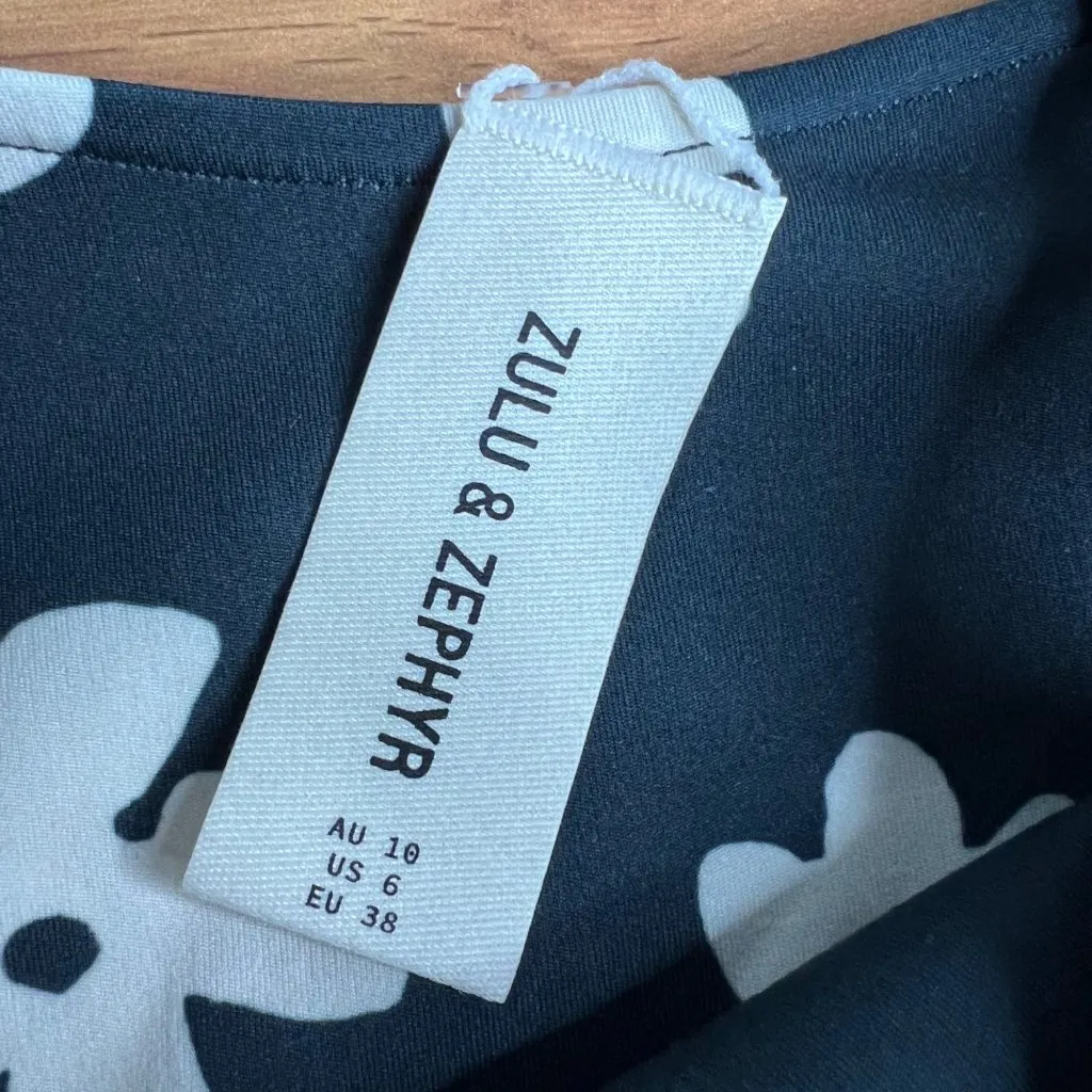 Free People x Zulu & Zephyr Black Bone String Brief Bikini Bottoms 6 Floral NWT - Image 5