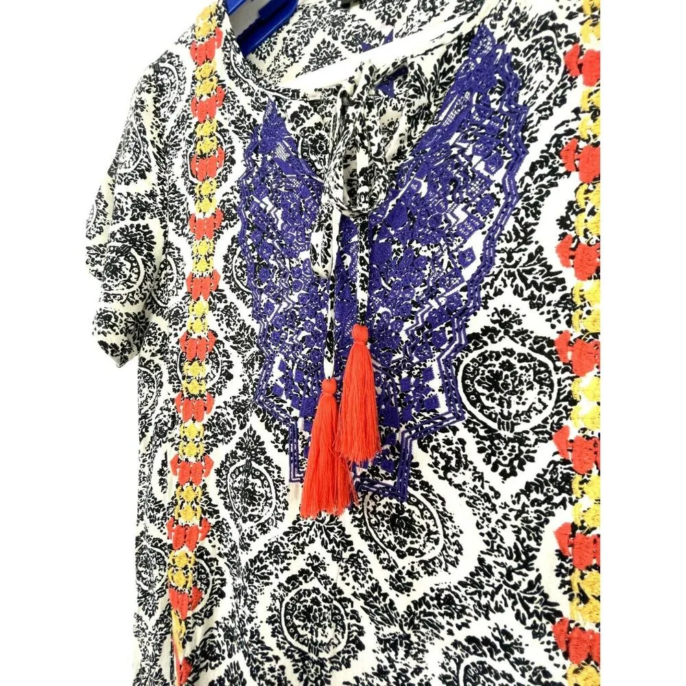 THML Damask Print Multicolor Embroidered Casual Tunic Dress Size Small FLAW - Image 6
