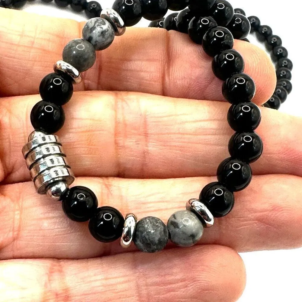 Picasso Jasper and obsidian beaded necklace Black - Image 7