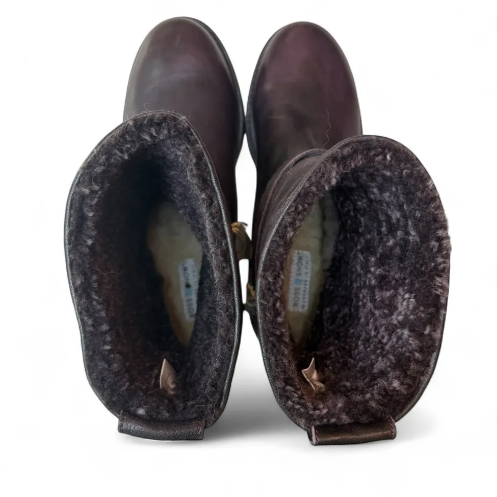 Ross & Snow Emilina Winter Boots Moto Biker Deep Plum Shearling Lug Sole Size 8 Black - Image 7