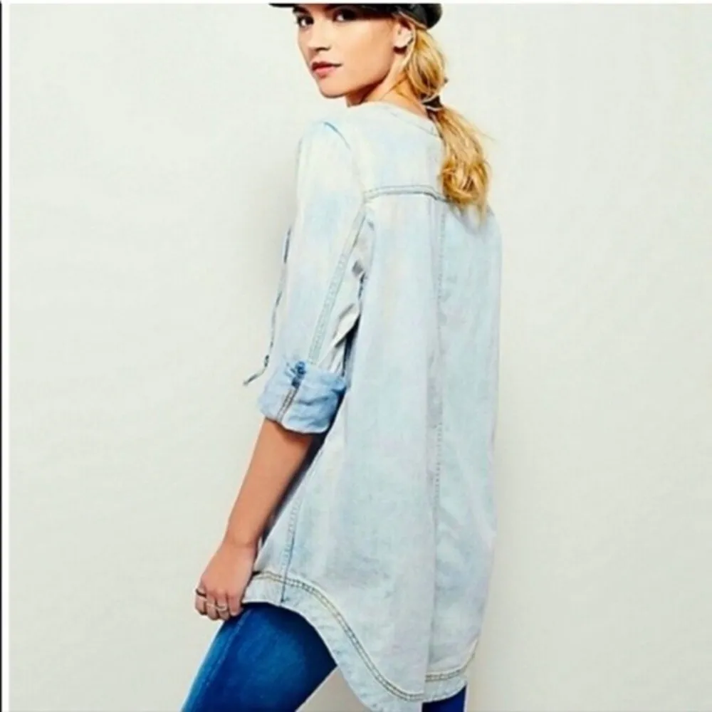 Free People Indigo Lace Up Denim Tunic in Blue Sky Light Wash - Image 6