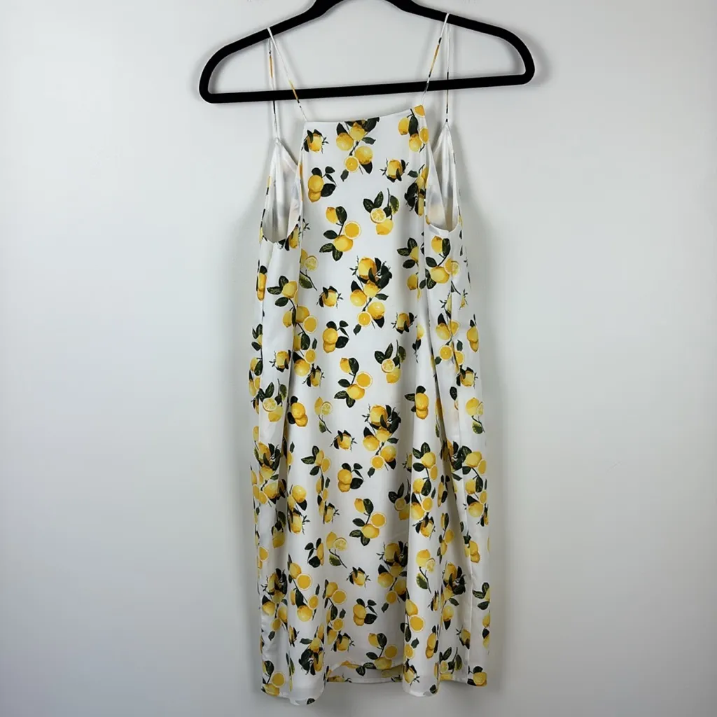 Carolina Belle Lemon Print Sheath Slip Dress Women’s Size 10 White Yellow - Image 8