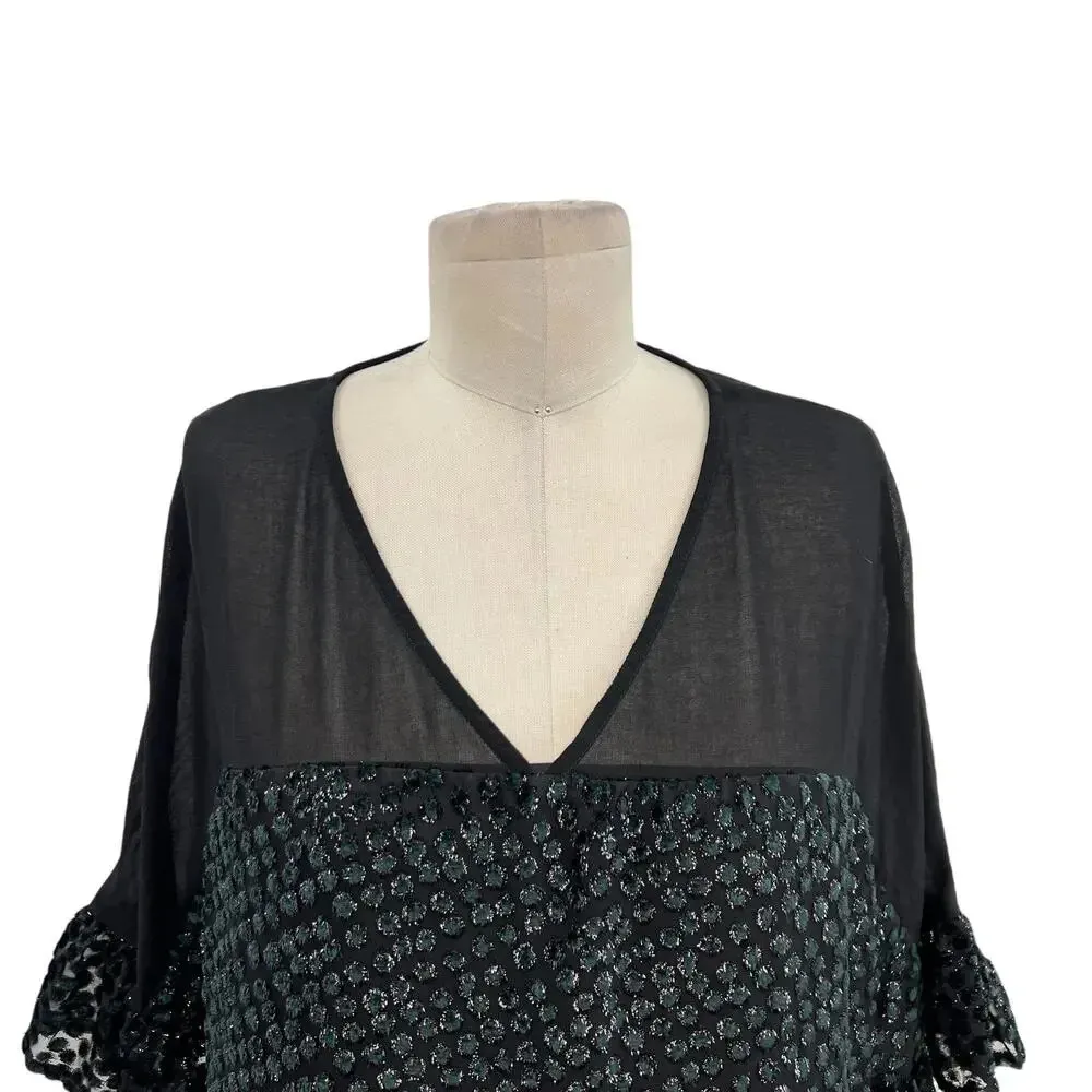 Anthropologie Amadi Lucinda Dress‎ Textured Dot Metallic Black Green Size Large - Image 5