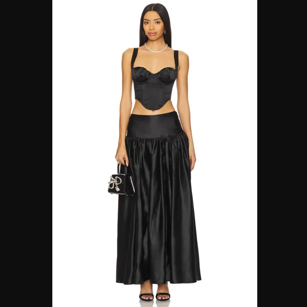 For Love & Lemons Nelly Black Satin Tie Shoulder Corset Top M - Image 4