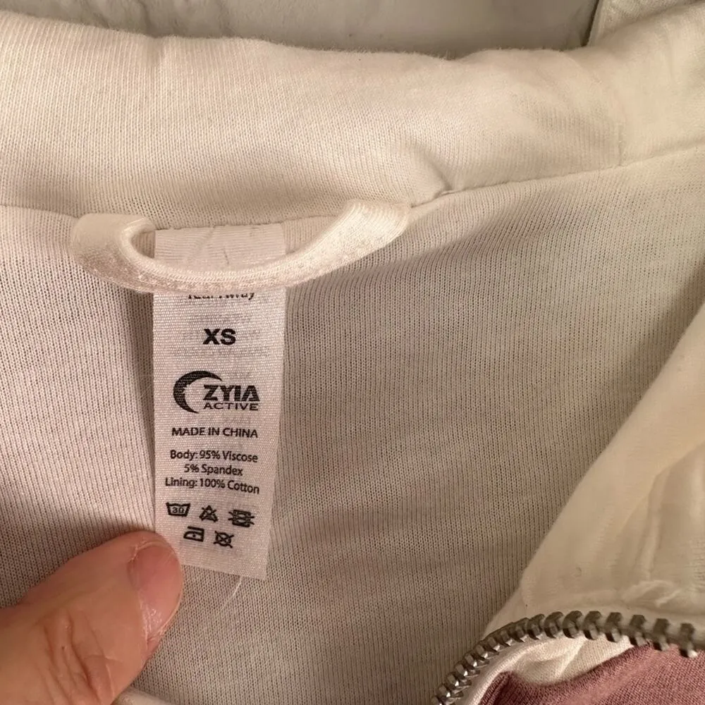 Zyia Active Cream Block Soft Full Zip Hoodie Retro Colorblock Size XS Athleisure - Image 6