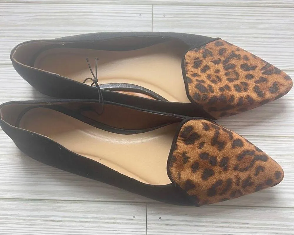 Gap Women’s  Black and Animal Print Pointed Toe D’Orsay Ballet Flats Sz 7 - Image 3