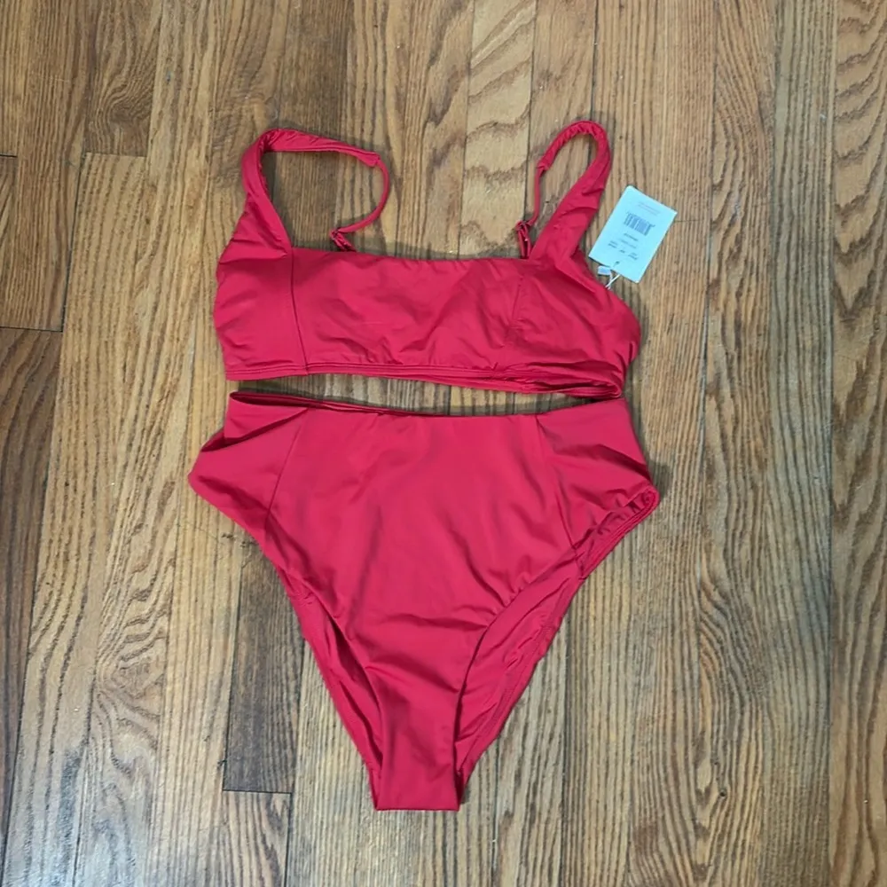 Andie Bikini Set Havana top High Waisted Cheeky Bikini Bottom Cherry Red Size L - Image 9