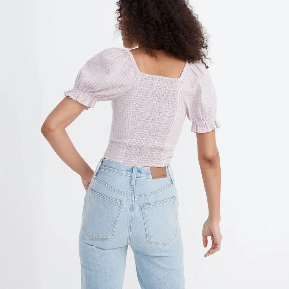 NWT Madewell seersucker Hopewell Puff Sleeve cropped top size XS - Image 4
