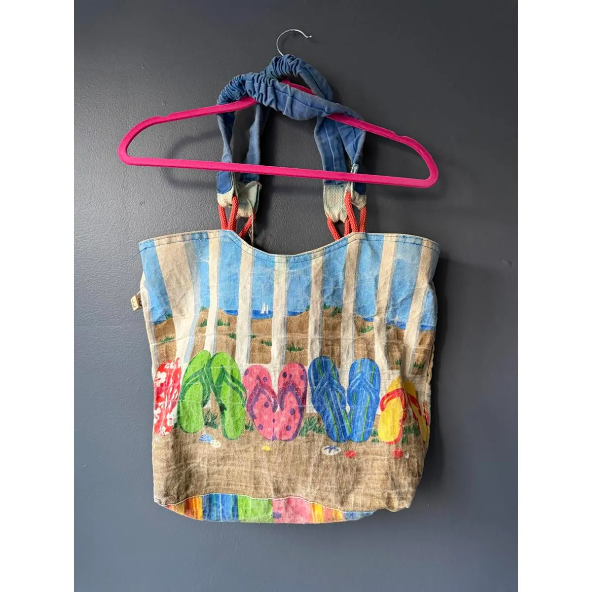 Paul Brent Colorful Canvas Tote Bag with Flip Flop Design Blue - Image 2