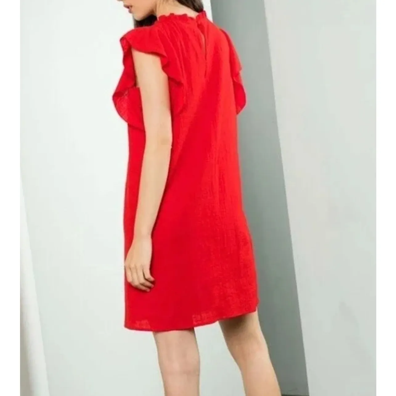 THML Embroidered Cap Sleeve Eloise Mini Shift Dress‎ Red White Size Large - Image 3