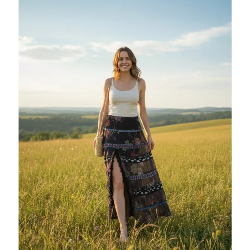 NWT Johnny Was Lulu Maxi in Multi Floral Side Slit Tiered Mesh Skirt M $398 - Image 6