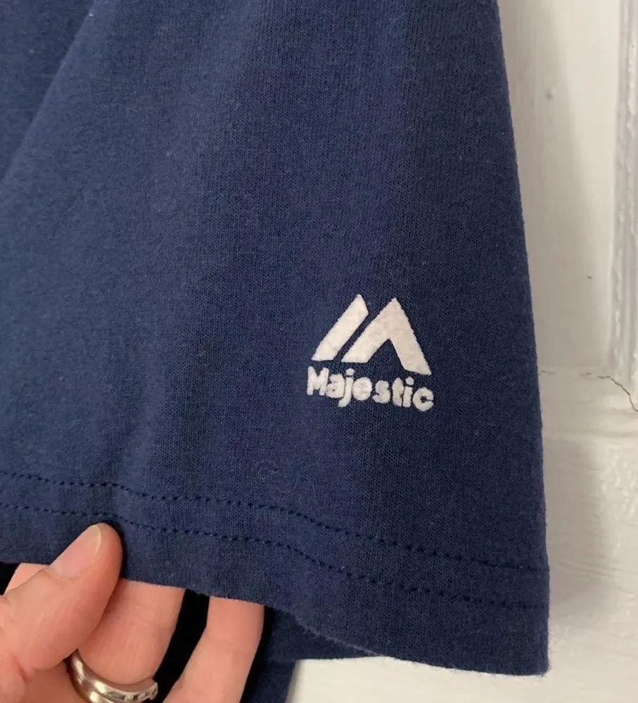 Women’s Size S Boston Red Sox Baseball Blue Short Sleeve T-shirt Button Collar - Image 5