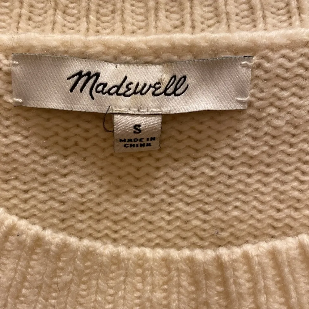 Madewell Cream Merino Wool Boxy L/S Gold Star Sweater Size SMALL *Small Flaw - Image 3