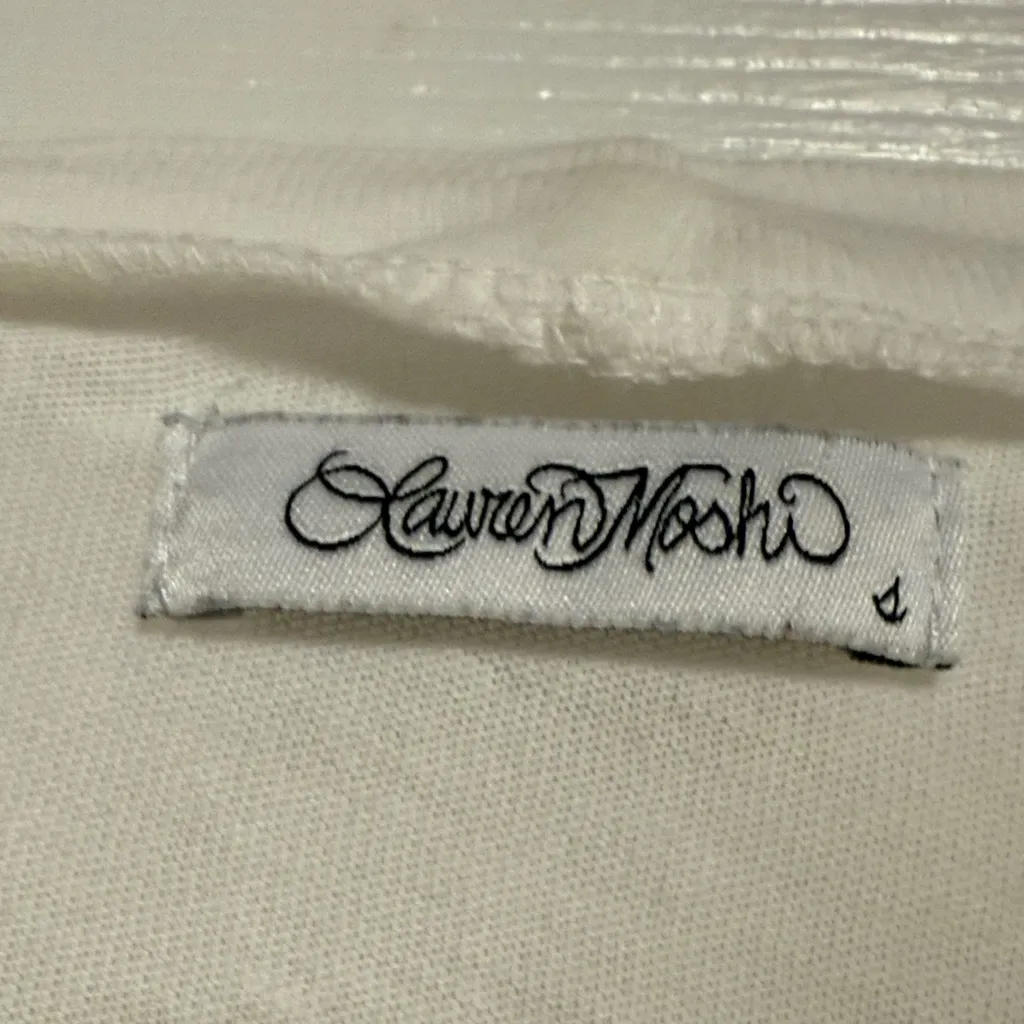 Lauren Moshi White Tee with Black Peace Symbol - Image 6