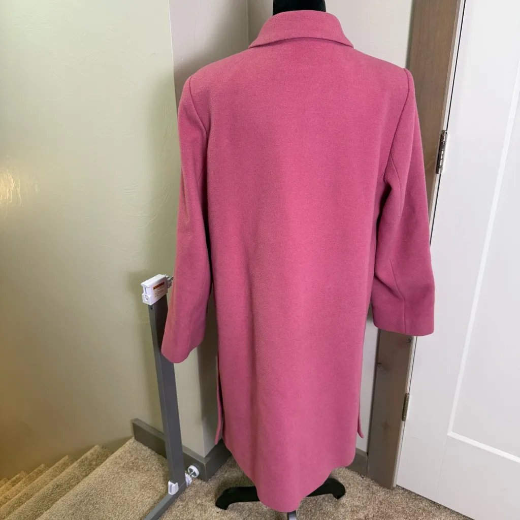 Apostrophe' 100% Wool Pink Longline Trench Coat Lined Button Front Business 12 - Image 6