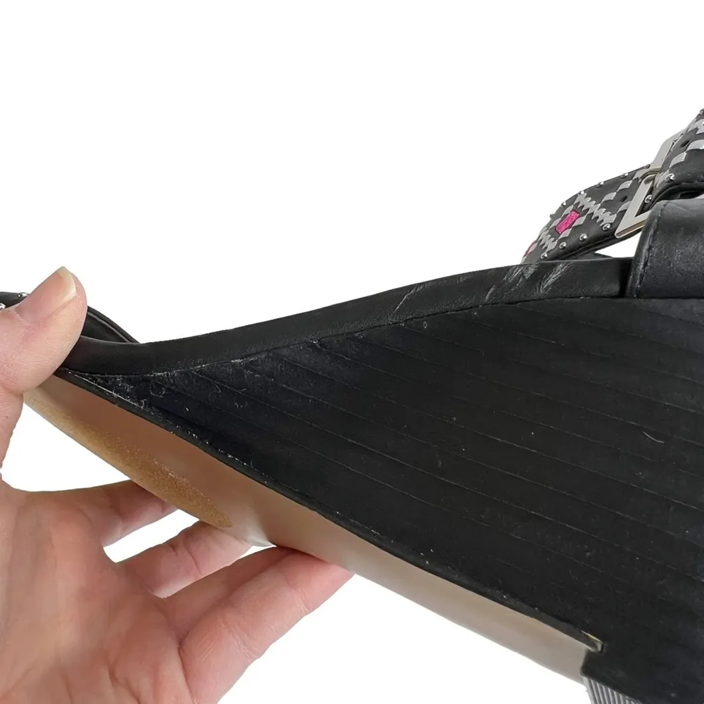 Torrid Black Geometric Studded Ankle Strap Wedge Sandals - Image 10