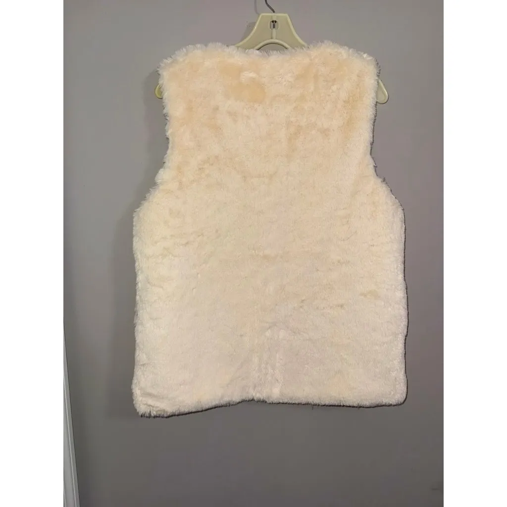 Women's Cream Faux Fur Vest‎ with Floral Lining - Image 4