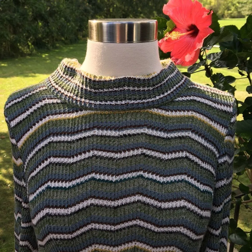 Free People ZigZag Chevron Knitted Multicolor Green Flare Sleeve Sweater Dress - Image 8