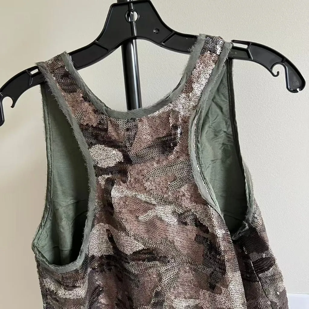 NWOT Zadig & Voltaire Camouflage Green Sequins Tank Top Silk Cotton Blend Size M - Image 5