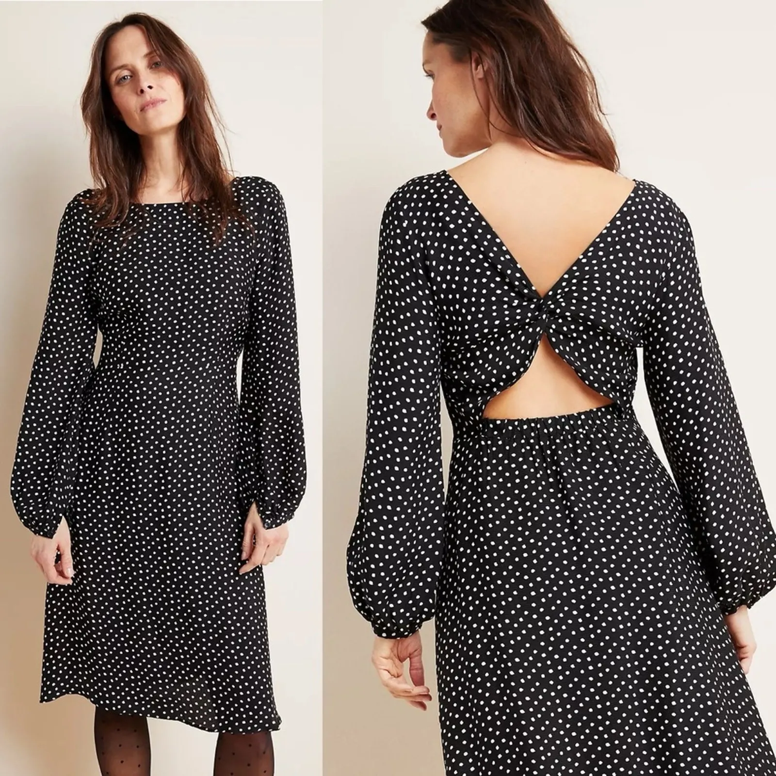 Anthropologie Agatha Midi dress Polka dot cut out size 12 modest feminine chic - Image 2