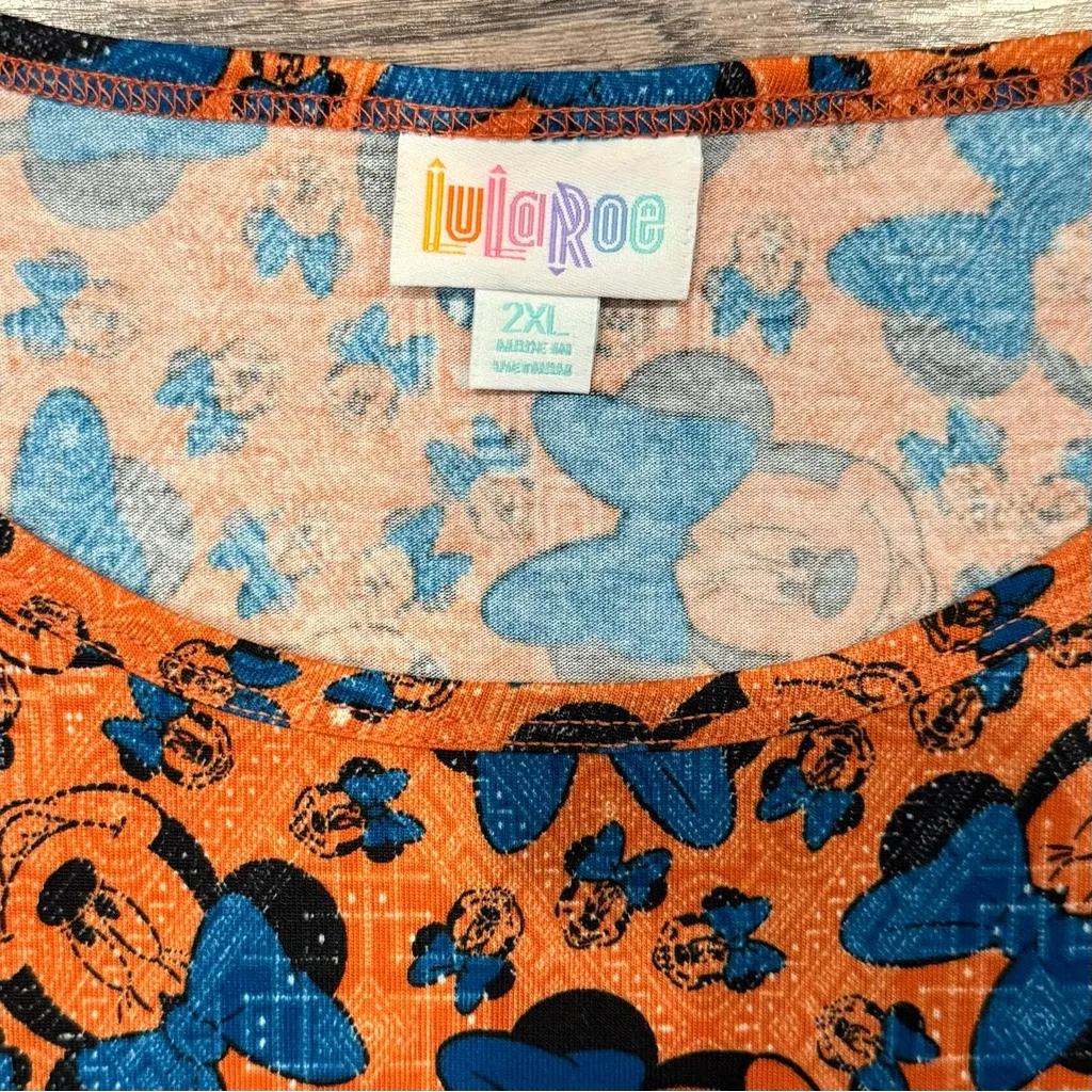 NEW LuLaRoe Irma Orange and Blue Minnie Mouse All Over Print Top Size XXL - Image 3