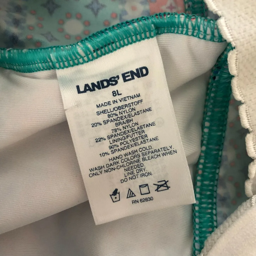 Lands End Tankini Top Underwire Removable Pads Tummy Control Pink Green 8L - Image 3