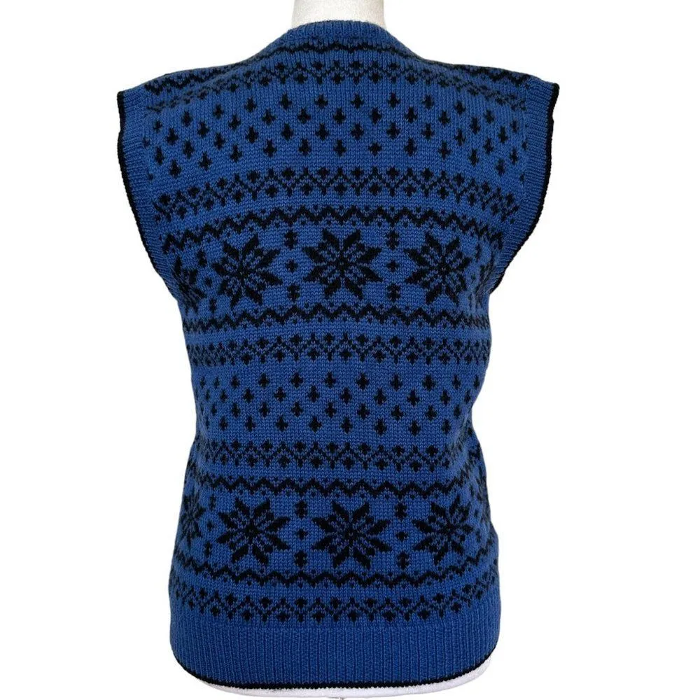 Vintage Fair Isle Wool Sweater Vest Sz S Blue Adrienne Vittadini Winter Academia - Image 3