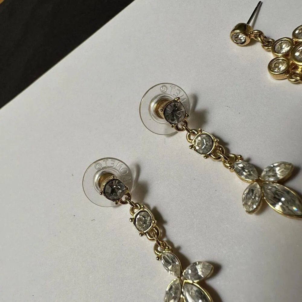 Lot of 2 Monet Rhinestone Dangle Drop Pierced Earrings Gold Tone Signed - Image 4