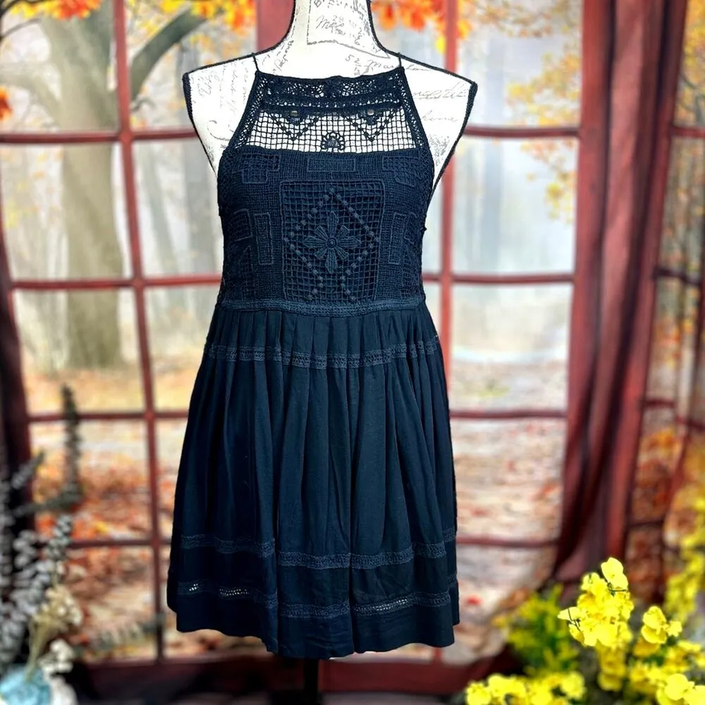 Free People Emily Crocheted Illusion Fit & Flare Little Black Dress S - Image 5