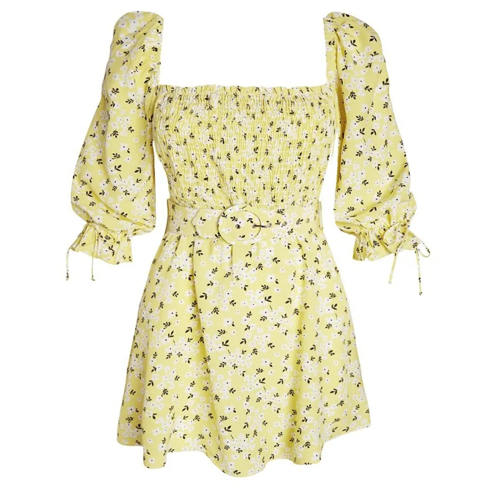 For Love & Lemons Chrysanthemum Mini Dress Lemonade Yellow Floral Medium - Image 4