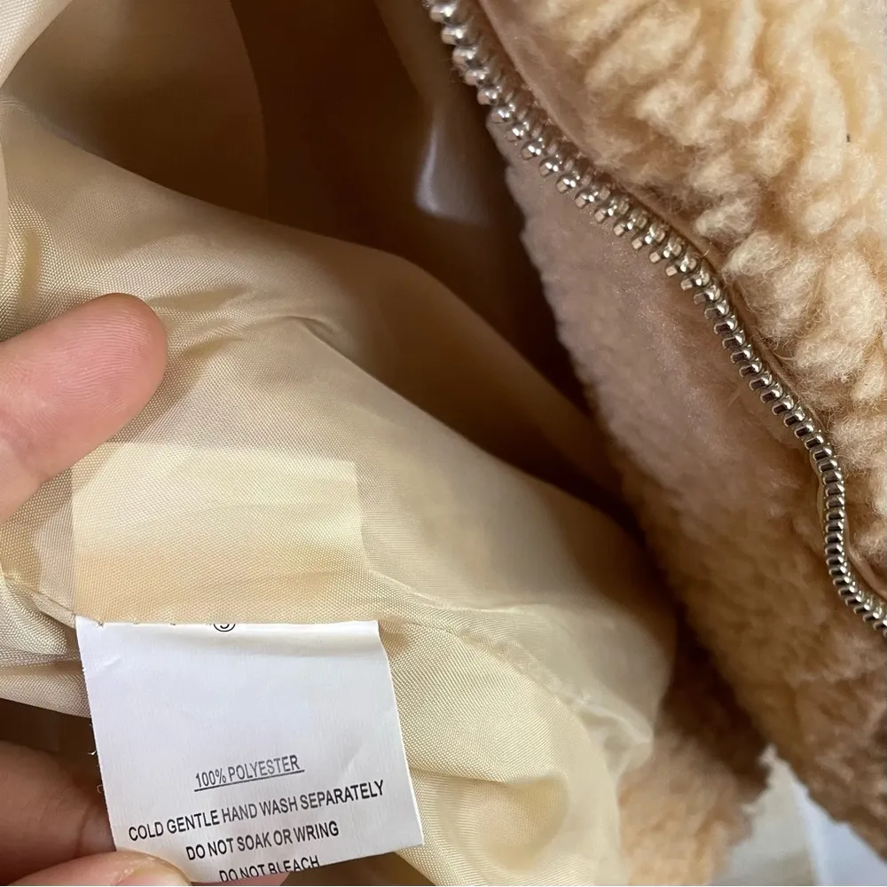 Polly oversized teddy bear tan pixie coat jacket with pockets women size S/M - Image 12