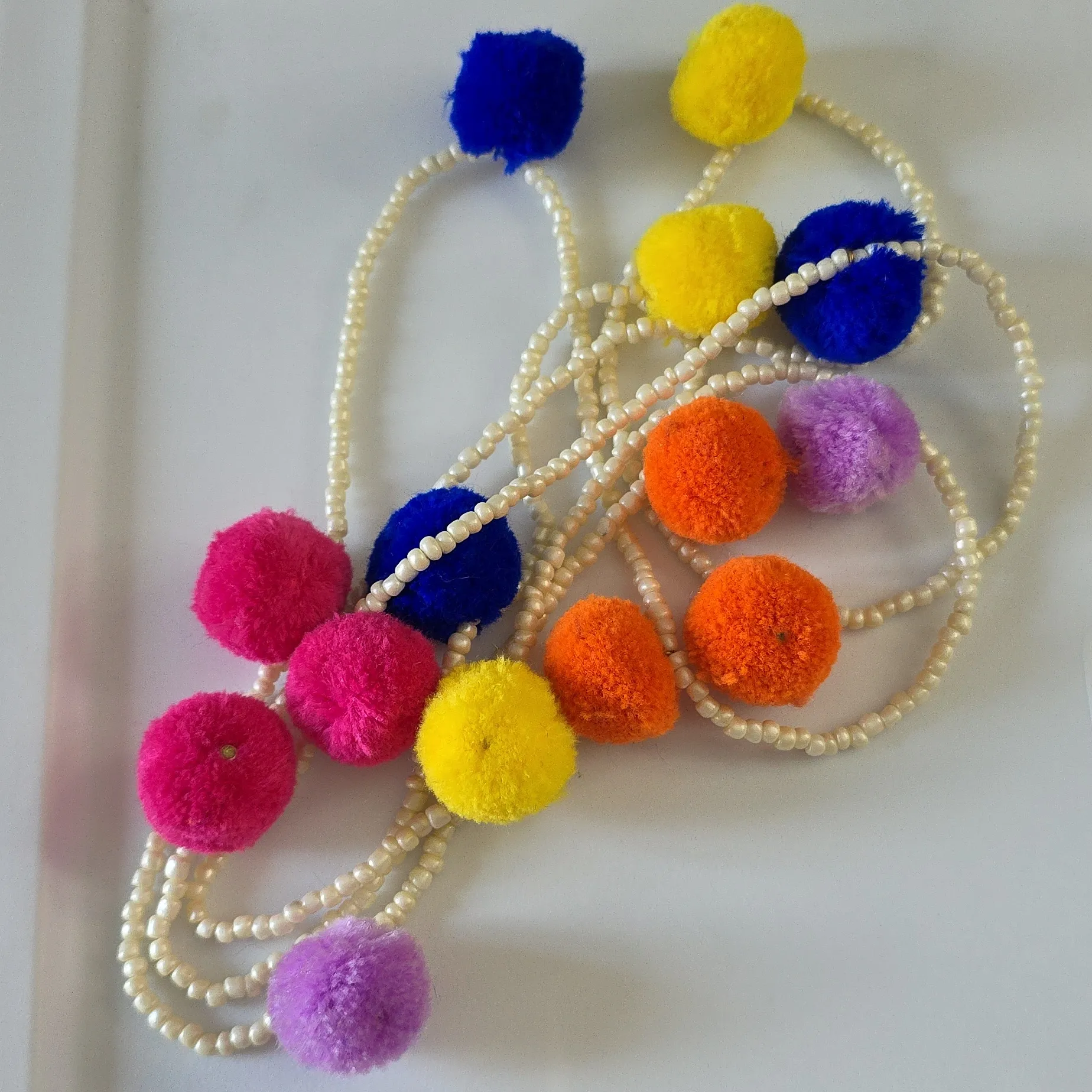 Multi Color PomPom And Seed Bead Long Necklace - Image 4