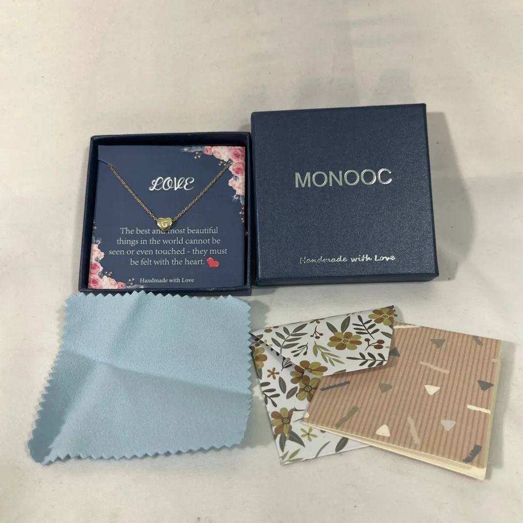 Monooc Initial G on Gold Heart‎ Pendant Necklace 14K gold plating 16” - Image 7