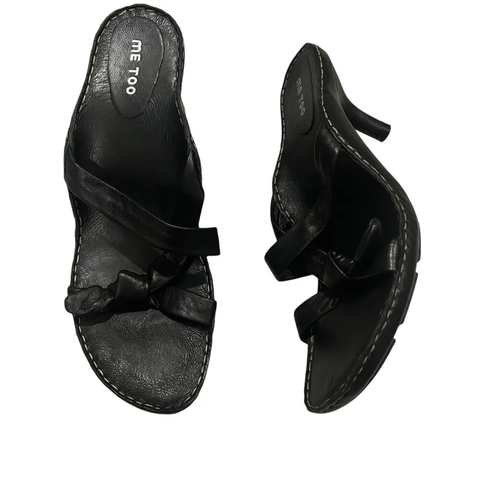 Me Too Frances Black Leather Strappy Sexy Knot Sandal, Sz 8.5 - Image 14