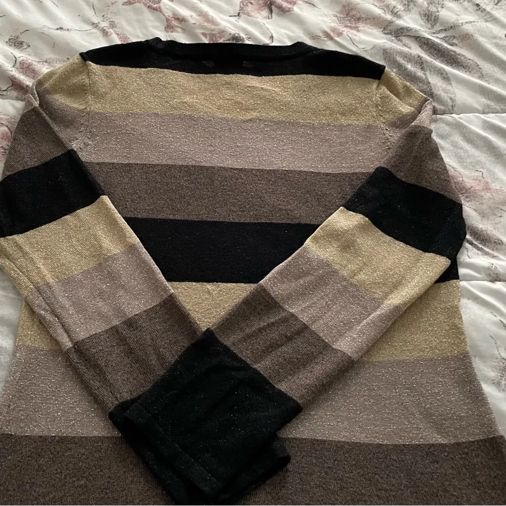 Planet striped lurex gold black pink round neck long sleeve sweater, size S - Image 11