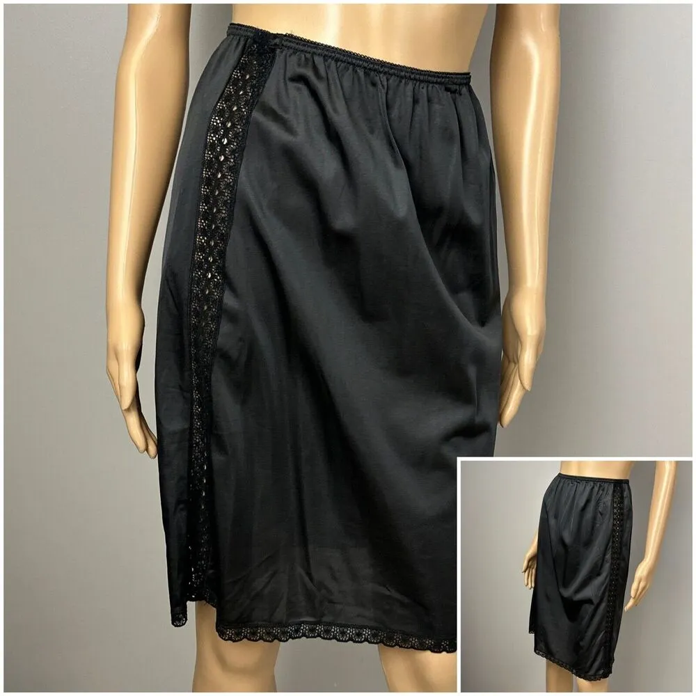 Vintage Sears The Doesn’t Slip Half Slip Black Size Small Double Sheer Lace Side - Image 2
