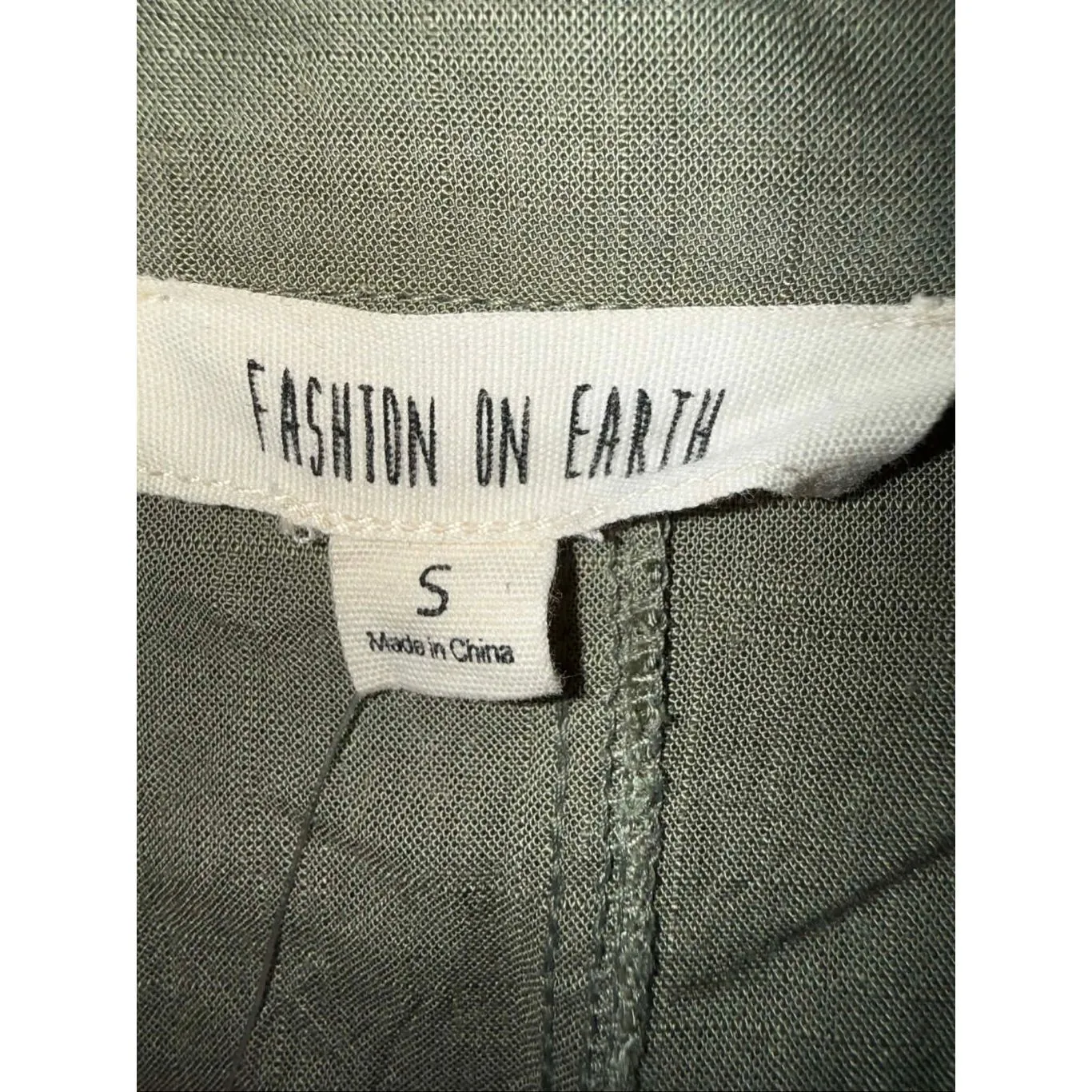 Fashion on Earth Army Green Collared Straight Leg Jumpsuit Elastic Waist Small - Image 6