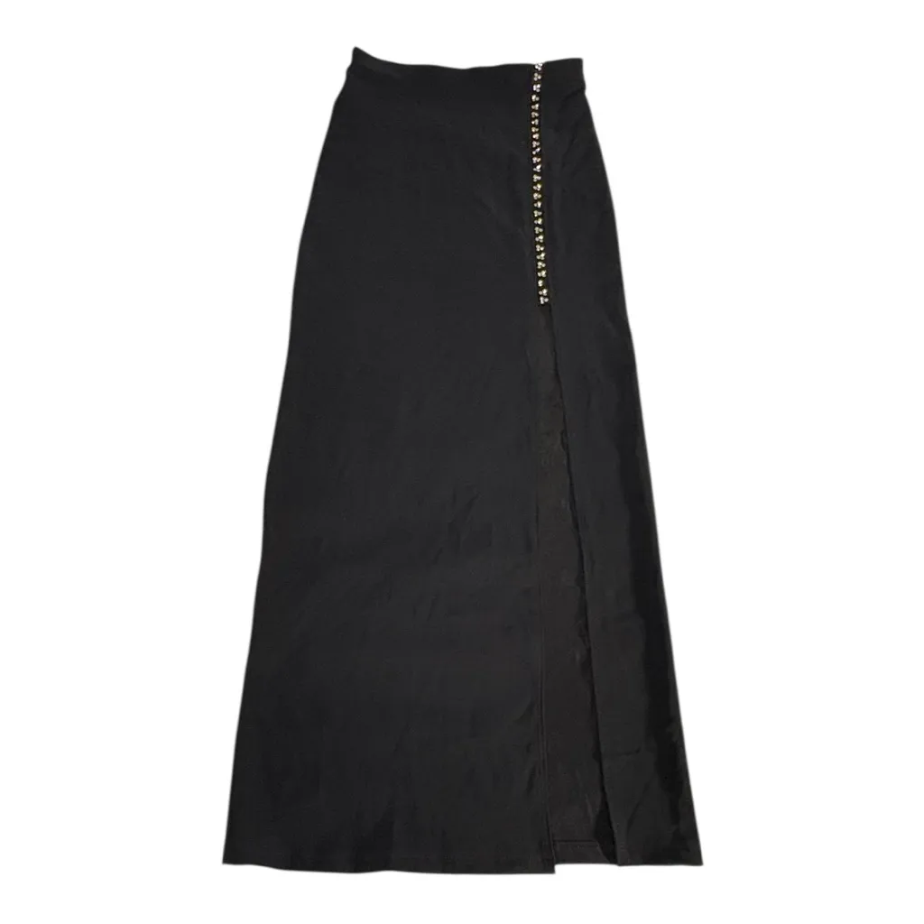 Y2K Black Maxi Skirt Rhinestone Side Slit Size Medium McBling Club Clubcore 90s - Image 3