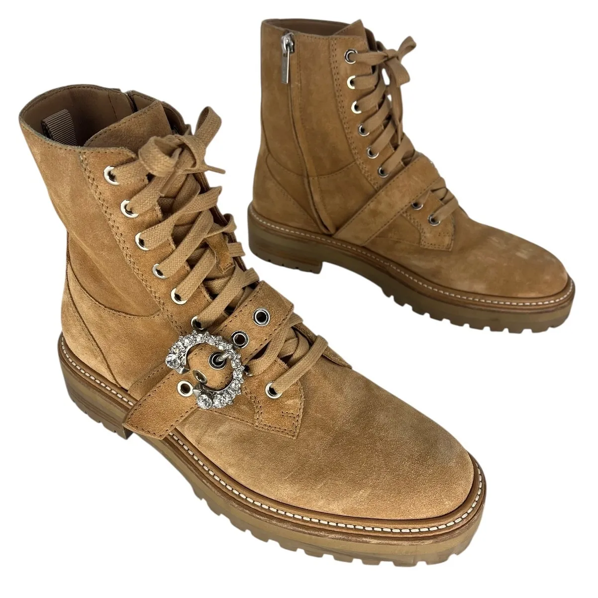 Jimmy Choo Cora Suede Tan Combat Moto Boots - Image 4