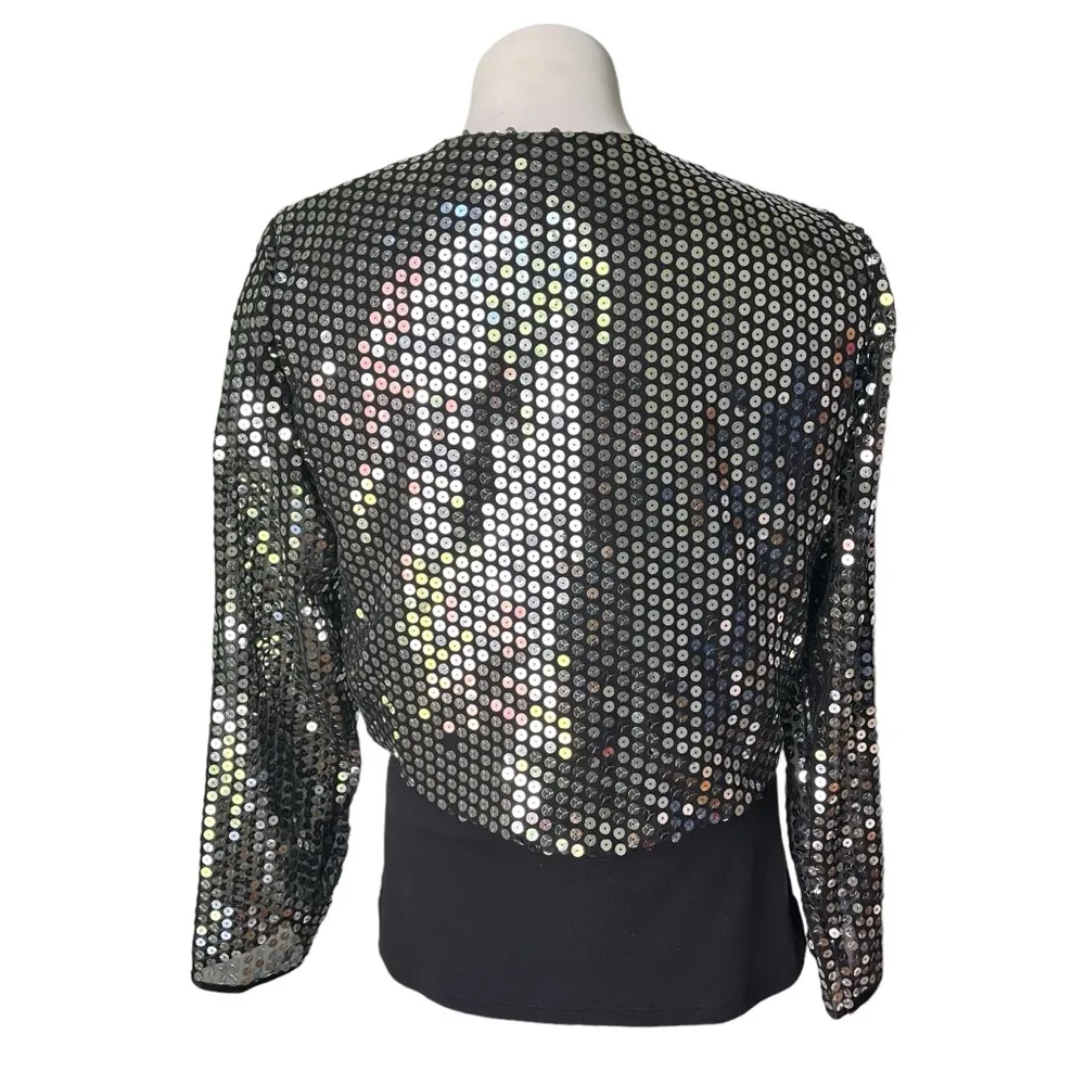 Vintage Lew Magram Silver Sequin Open Front Bolero Jacket, Sz M Size M - Image 4