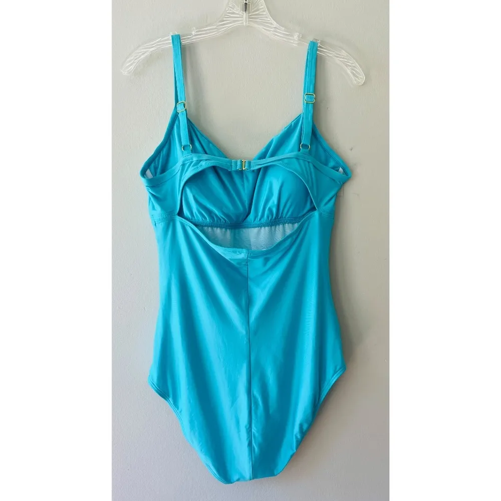 Athena Sz 12 One Piece Turquoise Tummy Control Swimsuit Shoulder Strap Luxury - Image 3