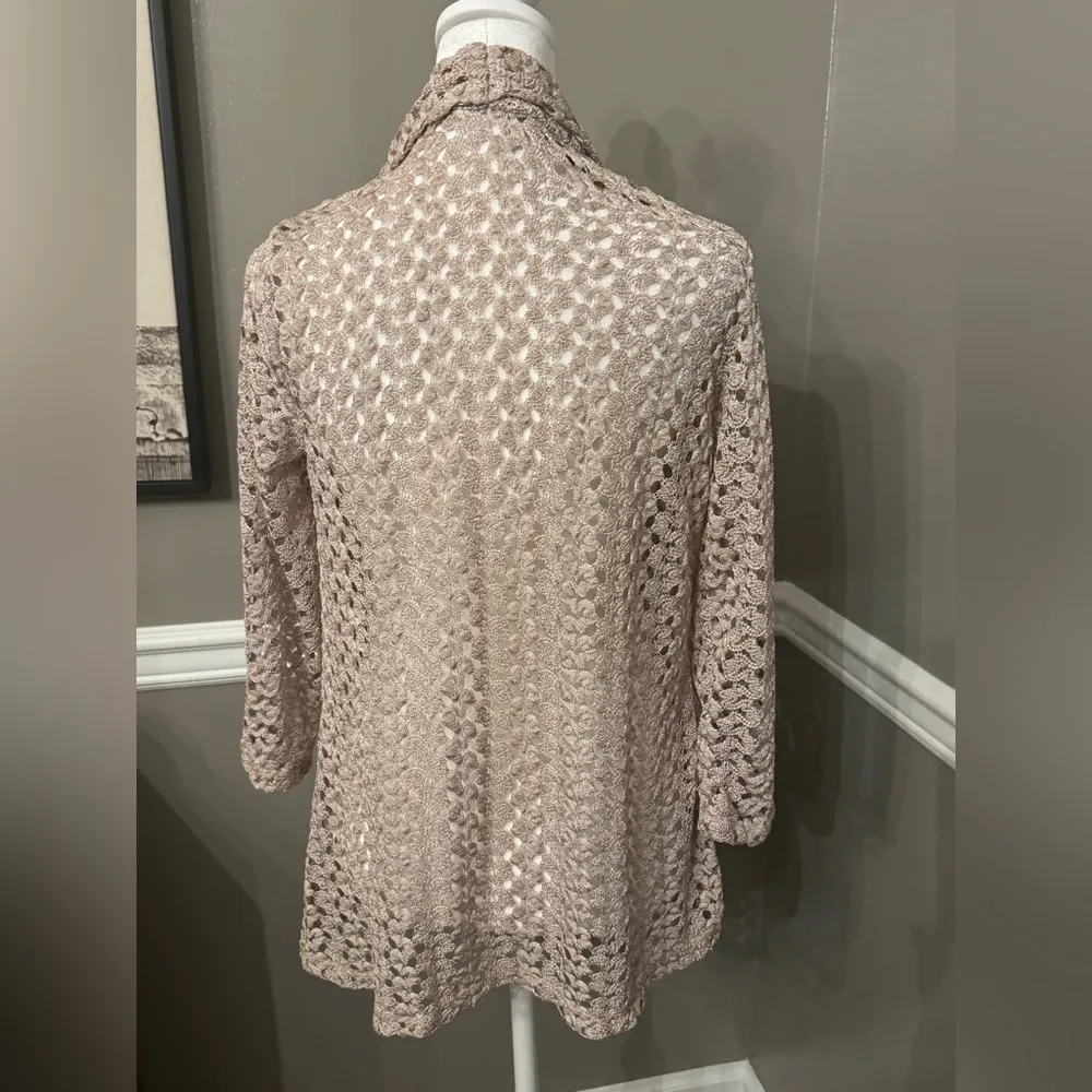 JM Collection Open Front Crochet Cardigan Top Beige Women's Petite medium - Image 3