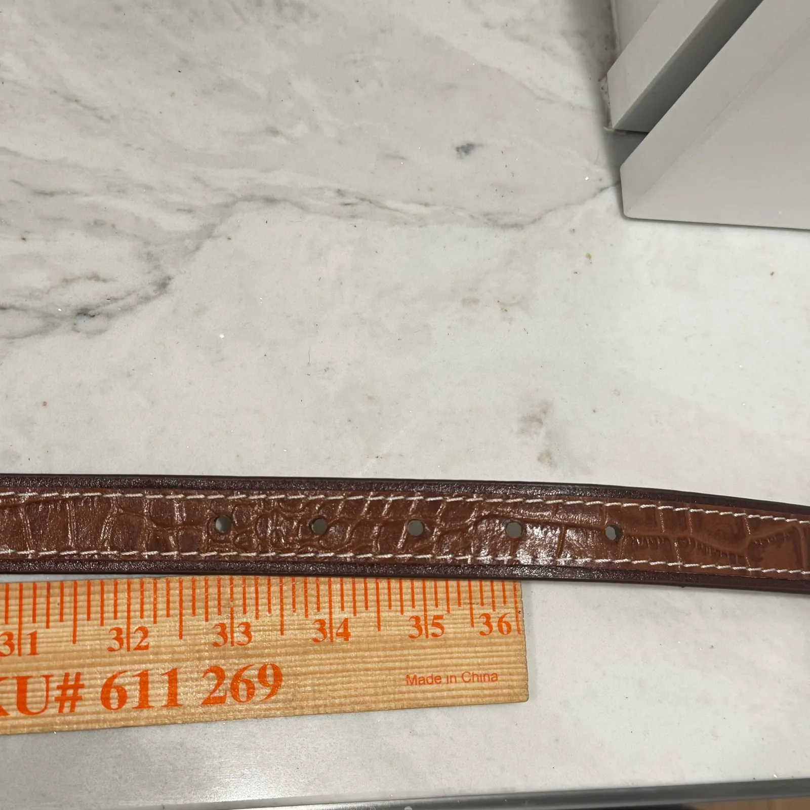 Vintage Liz Claiborne Brown Embossed Leather Belt Gold Silver Buckle Women Large - Image 7