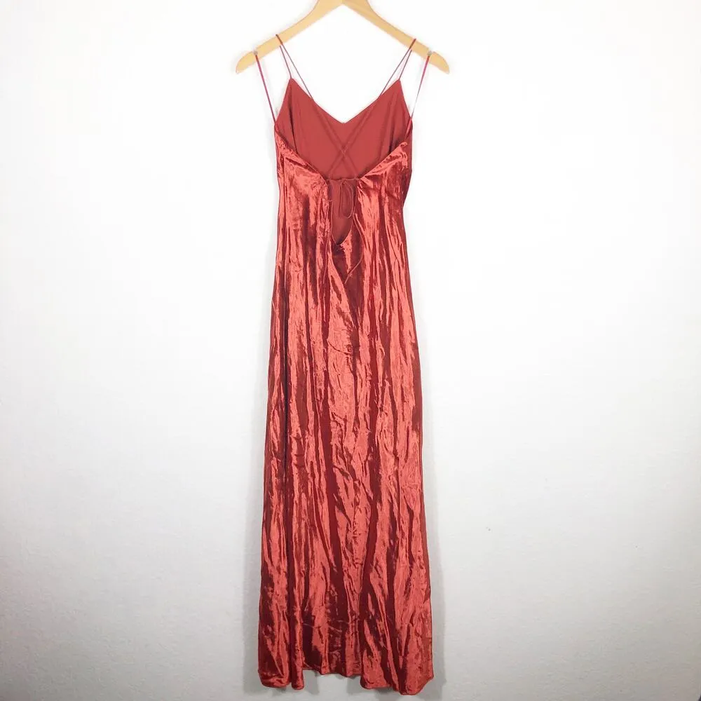 Mestiza New York Mara Red Rust Velvet Slip Open Back Cross Strap Gown Medium - Image 13
