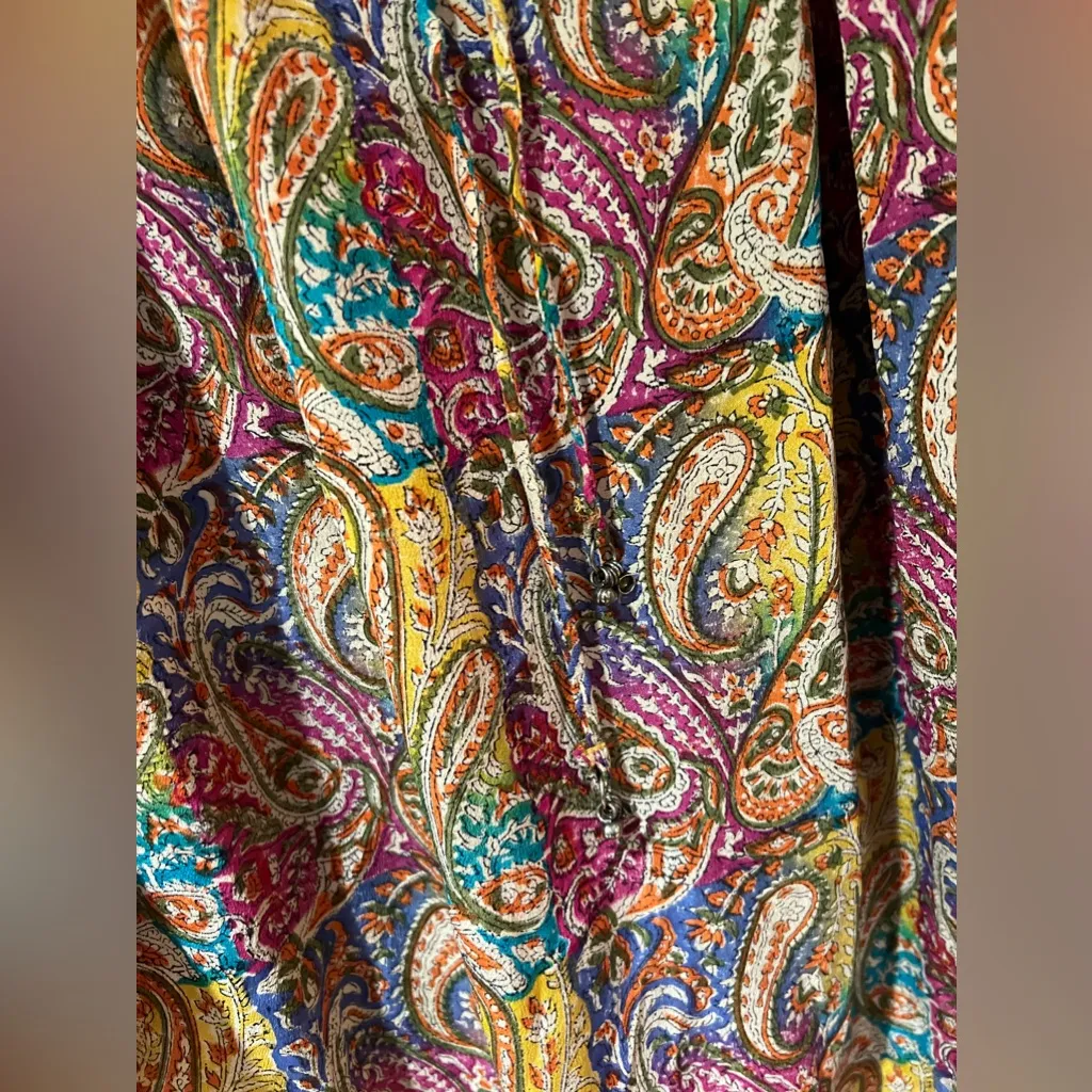 Tolani Silk Ruffled Split V-Neck w/ Ties & 3/4 Flutter Sleeves Paisley Blouse XS - Image 5