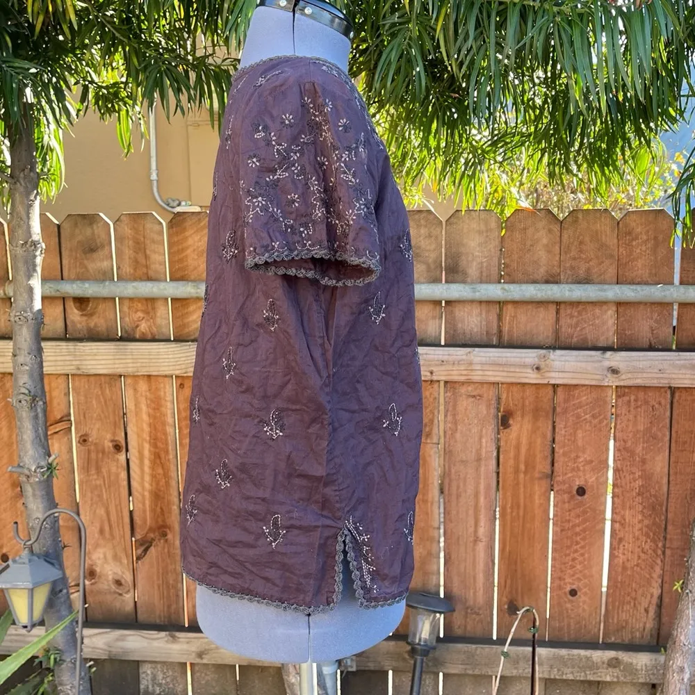 J. Crew Plum Fiesta Embroidered Floral Cotton Tunic size S - Image 2