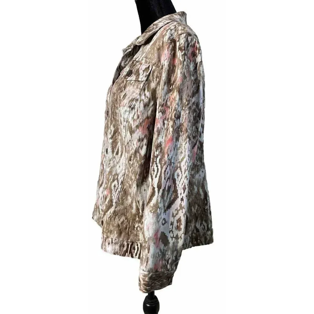 Chico's Women's 3 US Size XL/16 Jacket Denim‎ Brown Pink Abstract Southwestern - Image 5